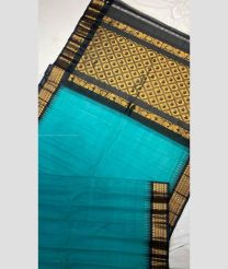 Blue Turquoise and Black color gadwal cotton handloom saree with temple kuthu border design -GAWT0000283