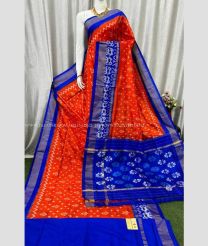 Orange and Royal Blue color pochampally ikkat pure silk sarees with all over ikkat design -PIKP0037859
