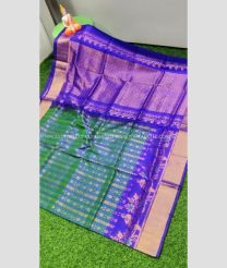 Teal and Purple Blue color uppada pattu handloom saree with all over buties with anchulatha border design -UPDP0018546