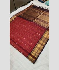 Maroon and Black color gadwal sico handloom saree with all over checks and buties design -GAWI0000565