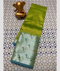 Parrot Green and Blue Hosta color mangalagiri pattu sarees with paithani border design -MAGP0026914