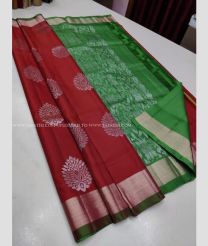 Red and Green color soft silk kanchipuram sarees with kaddy border saree design -KASS0000400