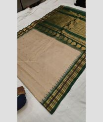 Bisque and Pine Green color gadwal sico handloom saree with all over buties with temple kanchi border design -GAWI0000474