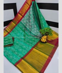 Turquoise and Maroon color Uppada Soft Silk handloom saree with all over printed design -UPSF0003447