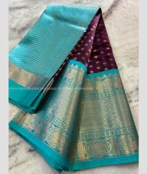Plum Purple and Sky Blue color mangalagiri pattu handloom saree with kuppadam border design -MAGP0026552