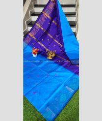 Blue and Navy Blue color Tripura Silk handloom saree with pochampally border design -TRPP0008556