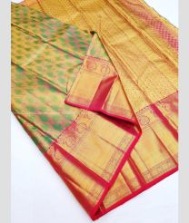 Green and Red color kanchi pattu handloom saree with 1 gram zari saree design -KANP0000406