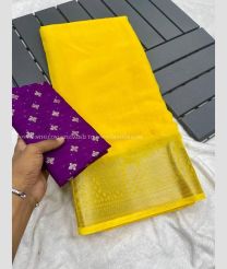 Yellow and Purple color Chiffon sarees with plain with jacquard border design -CHIF0001984