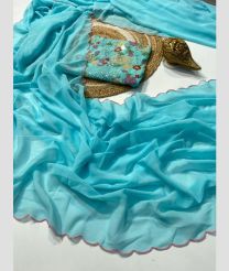 Blue Turquoise color Georgette sarees with plain with cut work border design -GEOS0024156