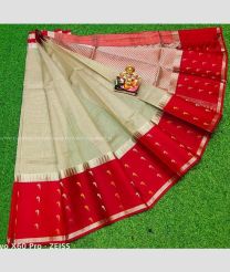 Cream and Red color kuppadam pattu handloom saree with all over jill checks saree design -KUPP0029704