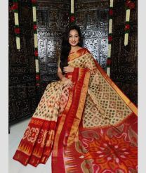 Lite Peach and Deep Pink color Ikkat sico handloom saree with all over ikkat design -IKSS0000459