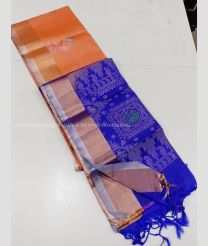 Peach and Royal Blue color soft silk kanchipuram sarees with all over buties design -KASS0001017