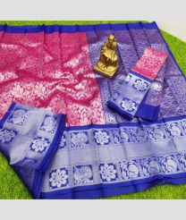 Pink and Blue color Chenderi silk handloom saree with all over kuppadam design -CNDP0015339