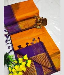 Orange and Purple color Tripura Silk handloom saree with plain with pochampally border design -TRPP0008496