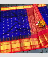 Navy Blue and Burgundy color kuppadam pattu handloom saree with temple border design -KUPP0097106