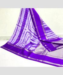 Cream and Purple color Banarasi sarees with water zari weaved traditional striped pattern with contrast pattu border design -BANS0007947