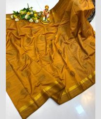 Golden Yellow and Oak Brown color Kora sarees with all over buttas design -KORS0000142