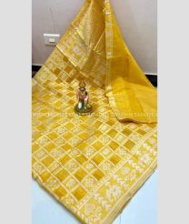 Golden Yellow color Chenderi silk handloom saree with all over silver jari design -CNDP0015667