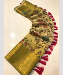 Cream and Mehendi Green color Organza sarees with all over anokh jall design -ORGS0001824