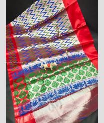 Blue and Red color Uppada Tissue handloom saree with all over printed design saree -UPPI0000343