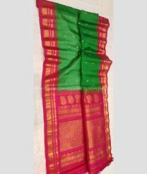 Dark Green and Red color gadwal sico handloom saree with temple  border saree design -GAWI0000294