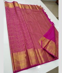 Pink and Golden color kanchi pattu handloom saree with all over bridal silver jari design -KANP0013109
