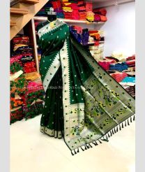 Pine Green and Cream color paithani sarees with all over buties design -PTNS0005210