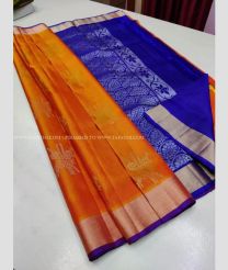 Orange and Royal Blue color soft silk kanchipuram sarees with kaddy border saree design -KASS0000304