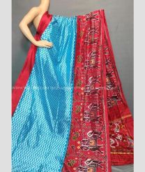 Blue and Red color pochampally ikkat pure silk handloom saree with special patola design saree -PIKP0016005