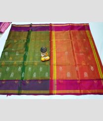 Green and Orange color Uppada Tissue handloom saree with all over tissue nakshthra buties design -UPPI0001416
