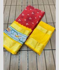 Red and Yellow color silk sarees with jari border design -SILK0017765