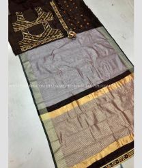 Chocolate and Lite Grey color Banarasi sarees with all over jacquard buties with golden border design -BANS0018790