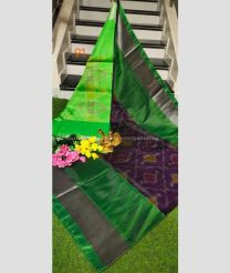 Dark Green and Purple color Uppada Soft Silk handloom saree with all over pochampally ikkat design -UPSF0003835