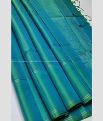Blue Turquoise color soft silk kanchipuram sarees with all over buties design -KASS0000990