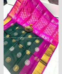 Forest Fall Green and Pink color uppada pattu sarees with all over buttas design -UPDP0022000