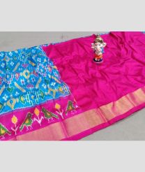 Aqua Blue and Pink color Ikkat Lehengas with all over pochamally design -IKPL0000738