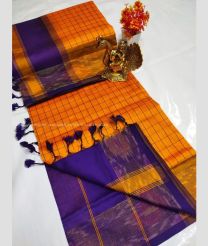 Mango Yellow and Purple color Tripura Silk handloom saree with all over mahanati checks with pochampally border design -TRPP0008041