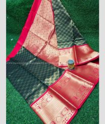 Dark Teal and Pink color Chenderi silk handloom saree with all over buties design -CNDP0015874