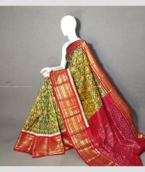 Mehendi Green and Pink color pochampally ikkat pure silk handloom saree with kanchi border design -PIKP0037201