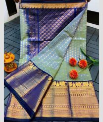 Fern Green and Navy Blue color kuppadam pattu handloom saree with kanchi kuppadam border design -KUPP0097151