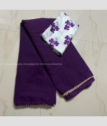 Plum Purple and White color Georgette sarees with all over digital printed with pearls moti lase design -GEOS0024250