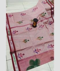 Baby Pink and Maroon color Uppada Cotton handloom saree with all over brush printed design -UPAT0004519