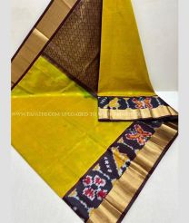 Mustard Yellow and Plum Purple color kuppadam pattu handloom saree with all over buties with pochampally and jari kaddi border design -KUPP0071310