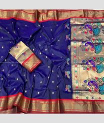 Navy blue and  Pink color paithani sarees with all over buties with heavy border design -PTNS0005135