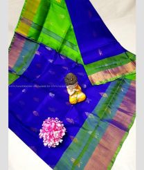 Royal Blue and Parrot Green color uppada pattu handloom saree with all over bb buties design -UPDP0020788