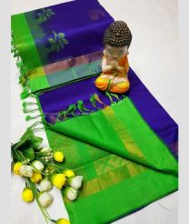 Navy Blue and Parrot Green color Tripura Silk handloom saree with all over buties design -TRPP0008444