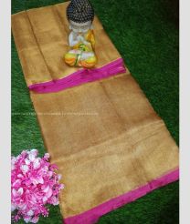 Golden and Pink color Uppada Tissue handloom saree with plain design -UPPI0001758