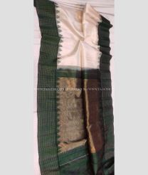 Half White and Dark Green color gadwal pattu handloom saree with temple  border saree design -GDWP0000093