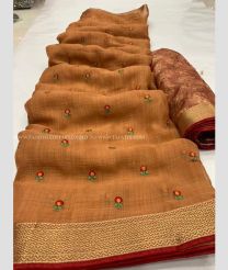 Mustard Yellow and Red color Lichi sarees with lichi soft silk design -LICH0000051