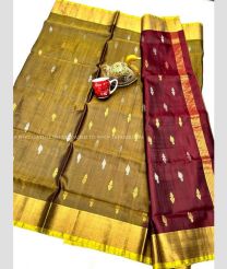 Golden Brown and Maroon color uppada pattu sarees with all over nakshtra buttas design -UPDP0022212